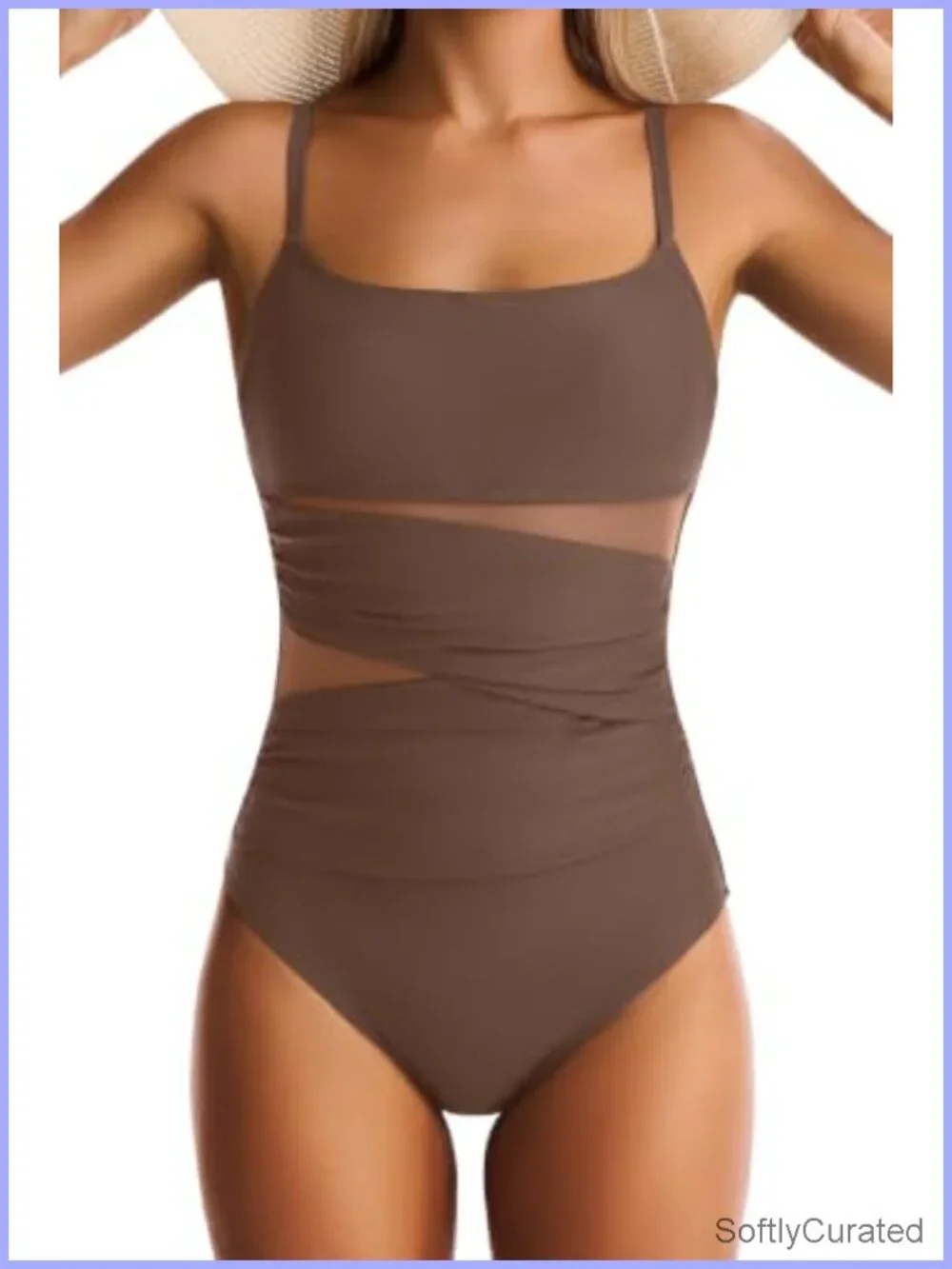 Tummy Control One Piece Swimsuit Mesh Push Up Square Neck